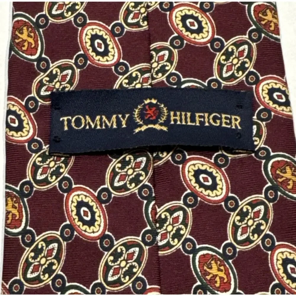 VTG Tommy Hilfiger REPP Necktie Silk Foulard Medallion Made in USA 59